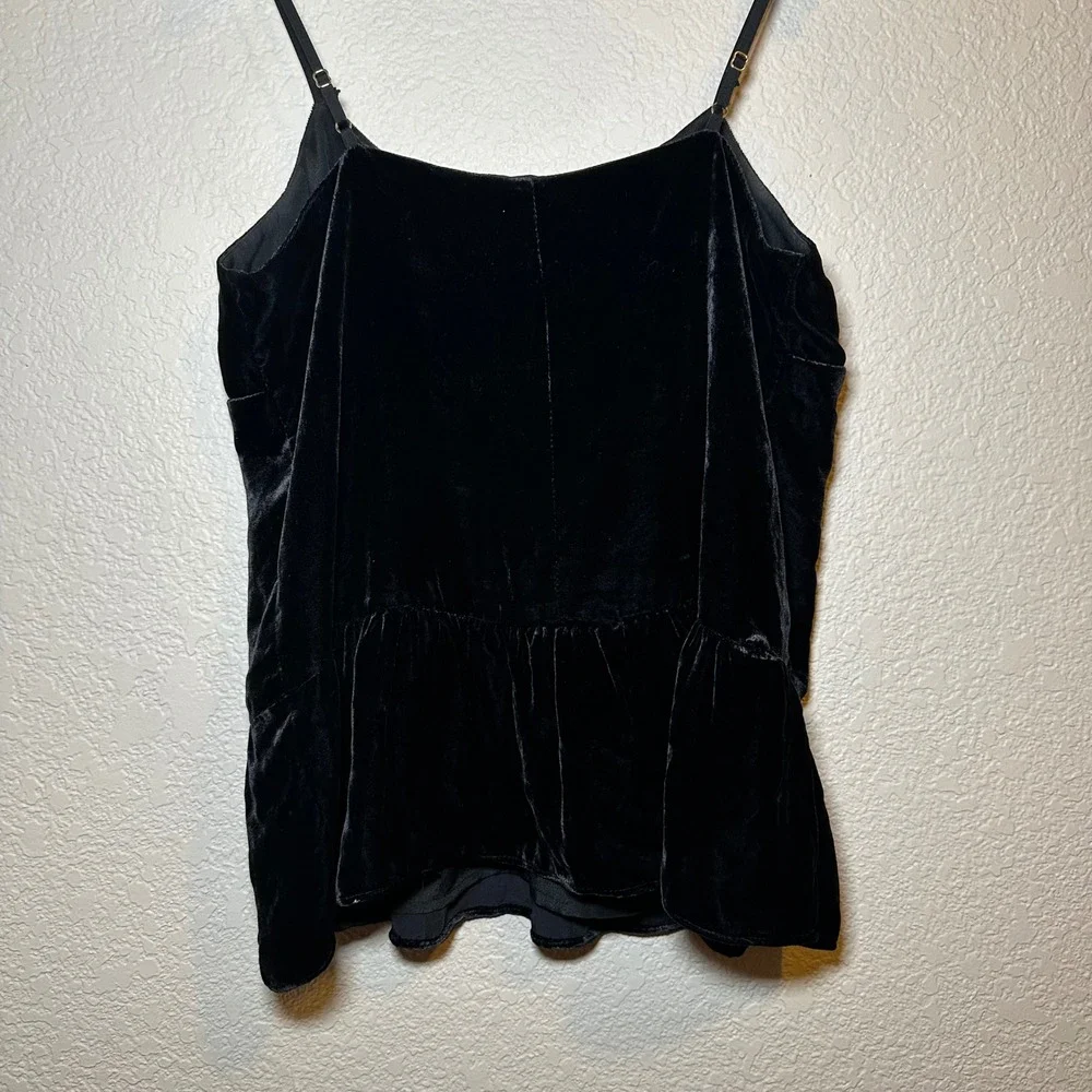 J. Crew Womens 0 Tank Top‎ Velvet Peplum Cami Black V-Neck Whimsical Festival